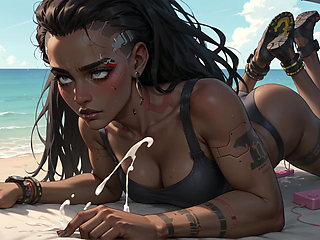 A Black Cyberpunk Beach Whore. Best Porn Ever! Horny Bitch!