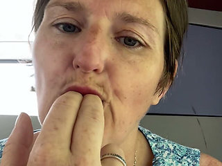 Stepmom Plays with Her Smelly Pussy at the Back of the Bus, Then Sniffs and Sucks Her Stinky Fingers!