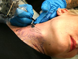 Alira Astro Gets a Tribal Neck Tattoo with Sascha's Name - AltErotic
