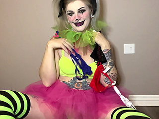 Clown Girl Panty Stuffing Her Pussy
