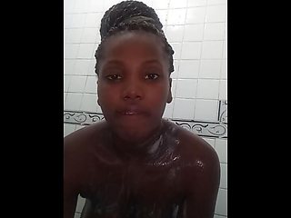 This Cute Hot Ebony Teen Girl In The Shower Finger Playing with Her Tight wet Juicy Pussy - Mastermeat1