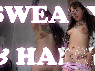 The Sweaty Tattoo Girl Smells Her Dirty Clothes After Working Out.