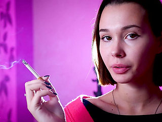 Playful Russian Beauty Smoking Cigarette Outdoor Tease