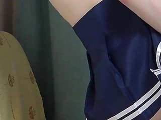 Student Uniform Slender Japanese Girl's Miniskirt, Thighs, Legs, Thong Panties, No Bra Tits View From Under the Desk
