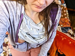 Real Russian Couple Homemade POV - Brunette Natural Tits Blowjob & Cum on Big Cock