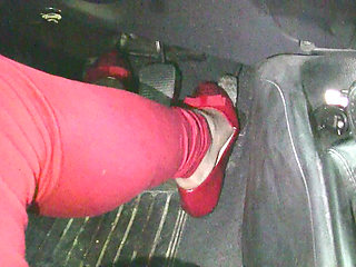 Light and Slow Pedal Pumping in Red Patent Flats and Red Trousers