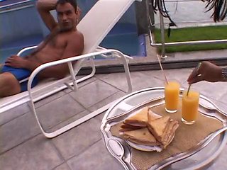 Sexy ebony in pink dress gets her apple bottom fucked hardcore