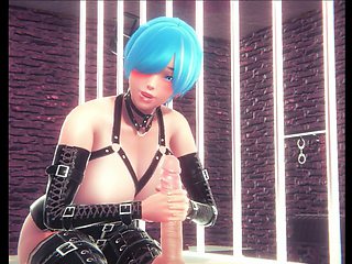 Blue-haired girl in manga-inspired adult video