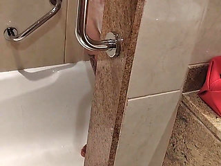 Watch for My Teen Stepsister at the Hotel Room. They Caught Me and Give Me a Handjob in the Shower