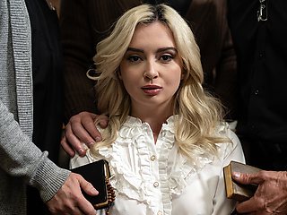 Blonde spinner Lexi Lore gets spit roasted in the living room