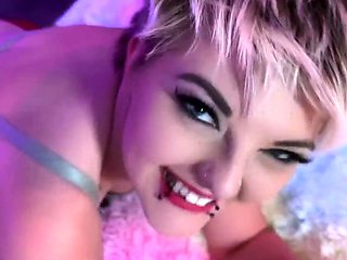 Playful pale blonde with tight ass licking balls in pov