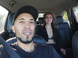 The Girl on Vacation Getting Playful in the Car