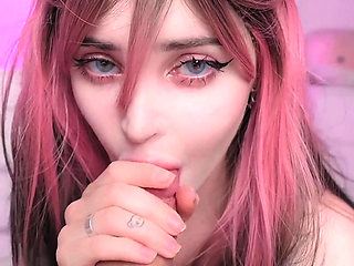 Cute Pink Hair Girl Slaps and Deepthroats My Cock POV Until I Explode Everywhere