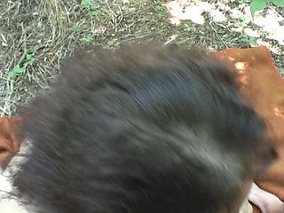 Blonde Sucks Cock Outdoors and Spreads Hairy Pussy