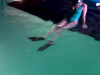 Night Swim in Latex Swimsuit & Full Face Mask