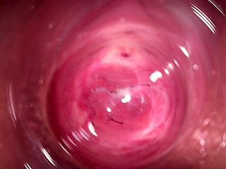 Camera deep inside Mia's tiny creamy vagina