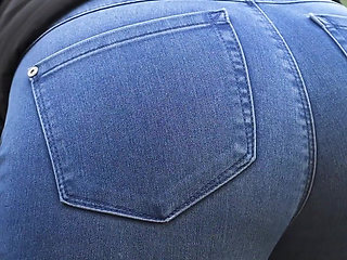 Amateur Teen In Blue Jeans Teasing Her Tight Ass In The Forest
