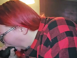 Redhead Aubrey Bigbabe304 Slobbers on a Big Fat Black Cock