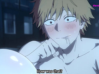 Denji Fucks Reze From Behind, Grips Her Hips, She Bites His Arm as He Cums Inside