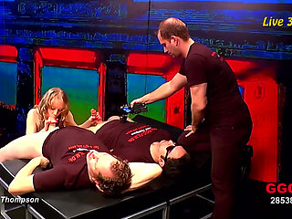 Blonde Gets Face Fucked by Multiple Guys and Covered in Cum