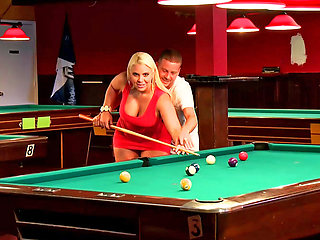 Curvy blonde slut fucked on the pool table so well