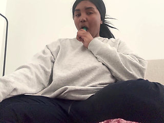 Ebony Creamy Cum and Self Degradation During Masturbation