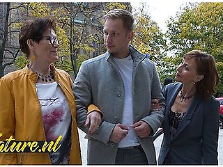 Two Horny Cougars Taking A Stranger Home To Get Their Mature Pussies Filled With Dick