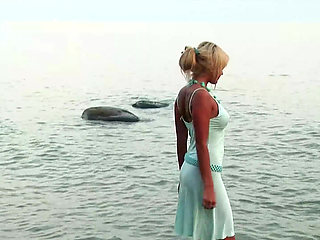 Carmen H's Sundress Clings As She Rubs Her Wet Cunt On Sandy Beach!