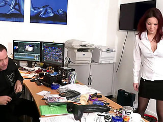 Big Redhead Natalie Hot Blows Boss Big George's Huge Cock in Office