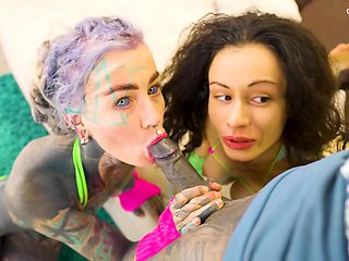Lily Lu And Stacy Bloom - Big Tits Girl Joins Tattoo Couple For Threesome - Rimming, Bj, Facial