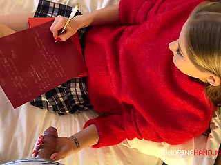 Ignoring Handjob for Christmas from a tight pussy hot cute small tits petite girl with lots of cum