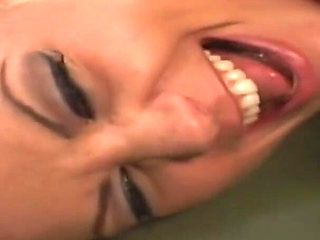 Brunette babe gets facial from horny stud