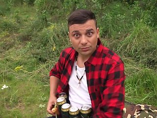 Camping trip fuck with a submissive girl with curly hair