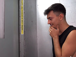 Naughty hot nerd fucked in public by lad's long dick