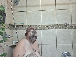 Big Beauty Nurse Vicki Taking a Mud Treatment in My Shower!