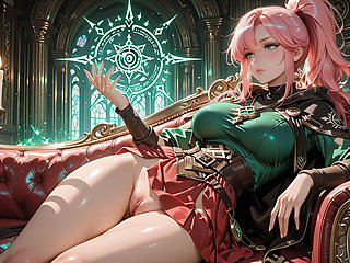 Deep Squat Teasing Under the Giant Magic Array, Green Battle Gear Stretched Tight.