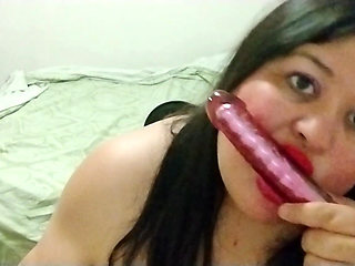 Bridivine Obsessed with Sucking on Her Big Dildo