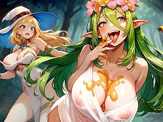 Satisfying hentai animation featuring a group of monster girls in a naughty test