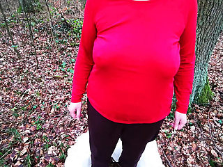 Big Busty Tits Slapped Hard Outdoor in Autumn BDSM Public Sex