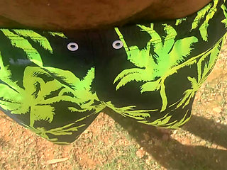 Holding Pee Bladder Bulge Desperate Male Outdoor