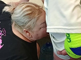 Fucking my stepmom in the mouth in the kitchen and cumming