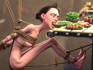Skinny Girl in Rope Bondage - Non-stop Feeding Session