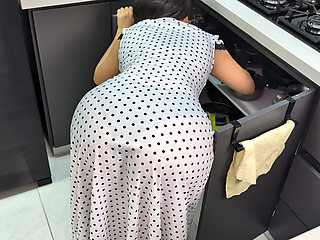 Latina stepmom in the kitchen