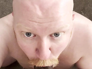 Ginger faggot worships and deepthroats his dildo