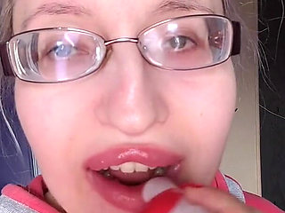 Asmr Eating Banana Pink Lipstick - Lip Fetish Food Fetish Lipstick Eyeglasses