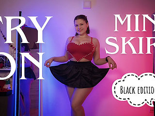 Trying on 3 Black Mini Skirts - Satin, College Girl & Lace
