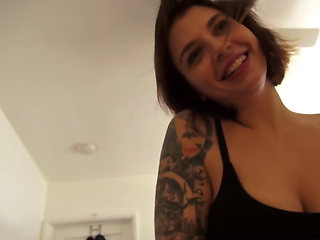 Tatted alt slut talks dirty while sucking cock and eating cum