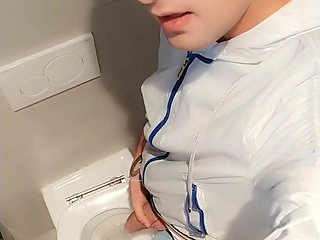 Twink with Fat Uncut Cock Piss at a Rest Stop Toilet
