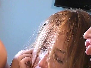 Hairy blowjob with 3 stunning girls