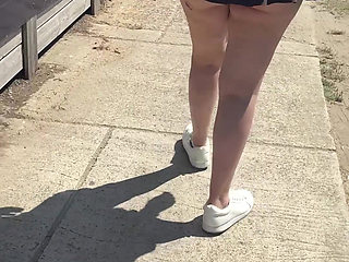 Exhibition in Micro Skirt in Public and Anal Plug